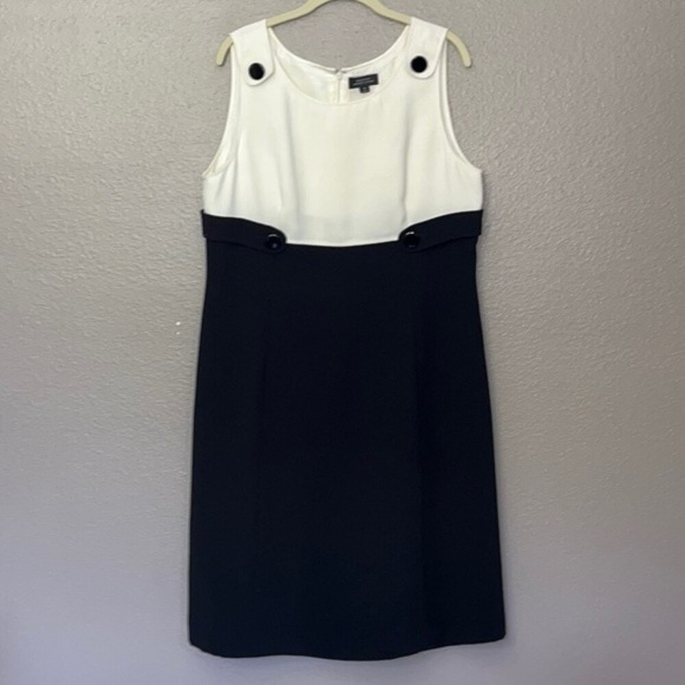 Tahari Arthur S Levine Color Block Sheath Dress Off white Black Size 16